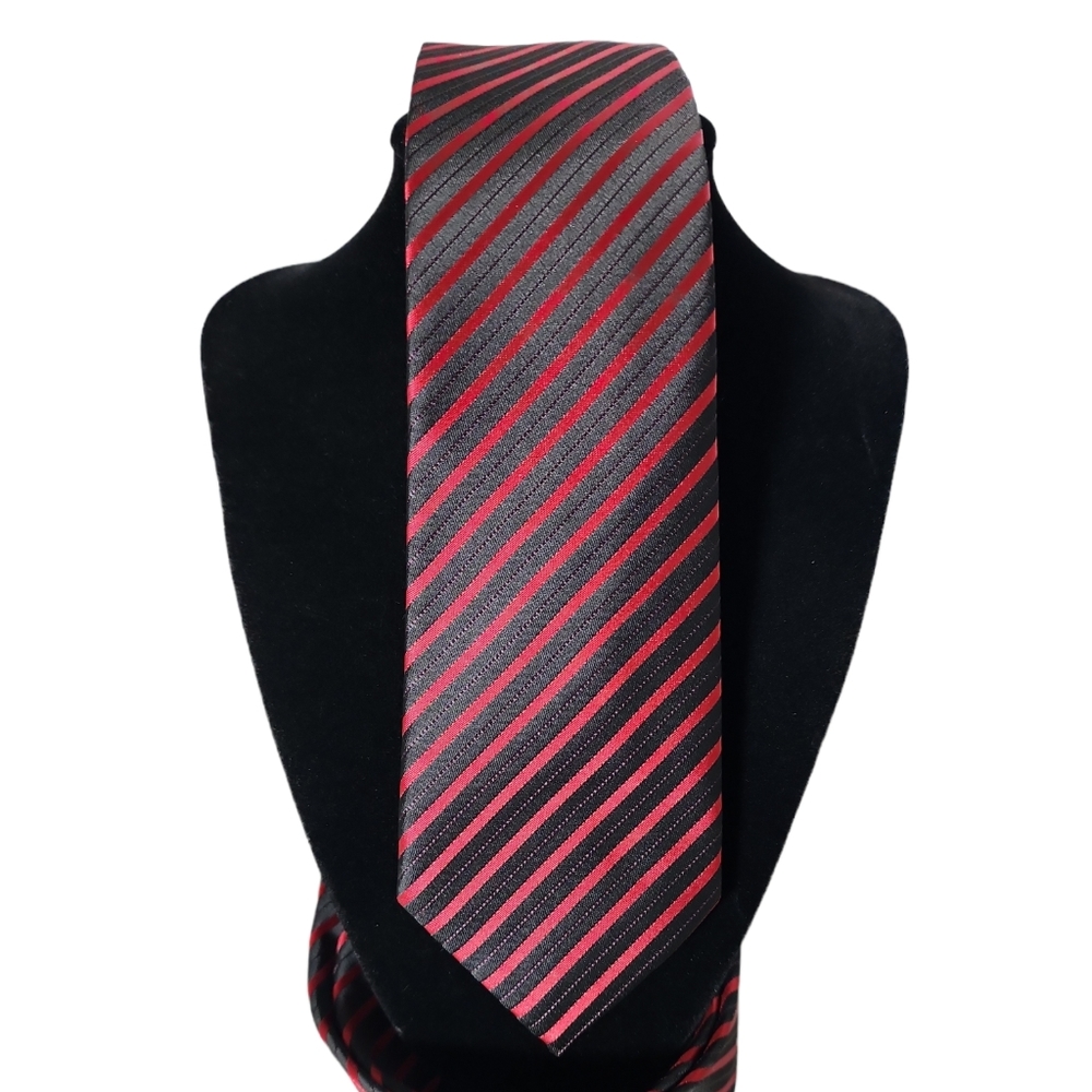 Alfani Red Black Stripe Skinny Necktie - Picture 1 of 4